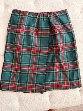 Lands' End Green and Red Plaid Pencil Skirt